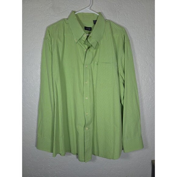 Men's Izod Button Down Green Checkered XL Long Sleeve Shirt - Picture 1 of 4